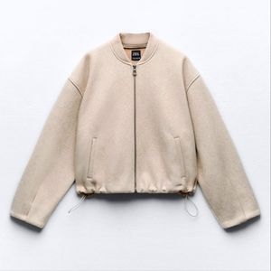 SOLD: ZARA SOFT BOMBER WITH STOPPERS LIGHT BEIGE (L)